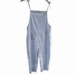 Cotton Linen Artisan Boho Striped Wide Leg Striped Overall Pants Women's Size XL